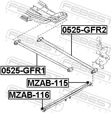 MZAB116 Febest Bloco silencioso dianteiro de braço oscilante traseiro longitudinal