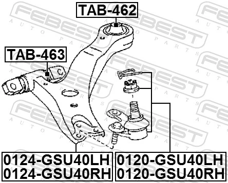 0124GSU40RH Febest Braço oscilante inferior direito de suspensão dianteira