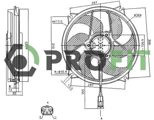 Ventilador elétrico de esfriamento montado (motor + roda de aletas) V22010001 Vemo