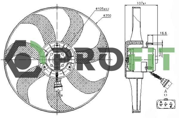 Ventilador elétrico de esfriamento montado (motor + roda de aletas) 352034 ERA Benelux