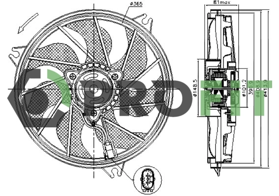 Ventilador elétrico de esfriamento montado (motor + roda de aletas) para Peugeot 206 SW 2E, K