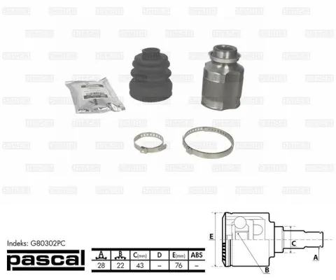Junta homocinética interna dianteira direita Pascal G80302PC preço, a partir de 52,83 USD