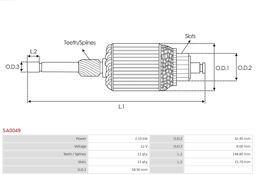 Induzido (rotor) do motor de arranco Bosch 1004011221