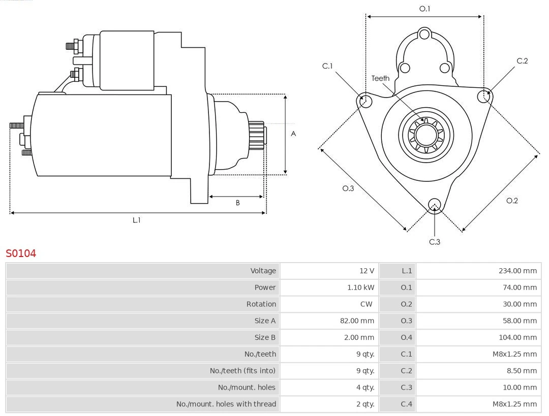 Motor de arranco S0104 As-pl