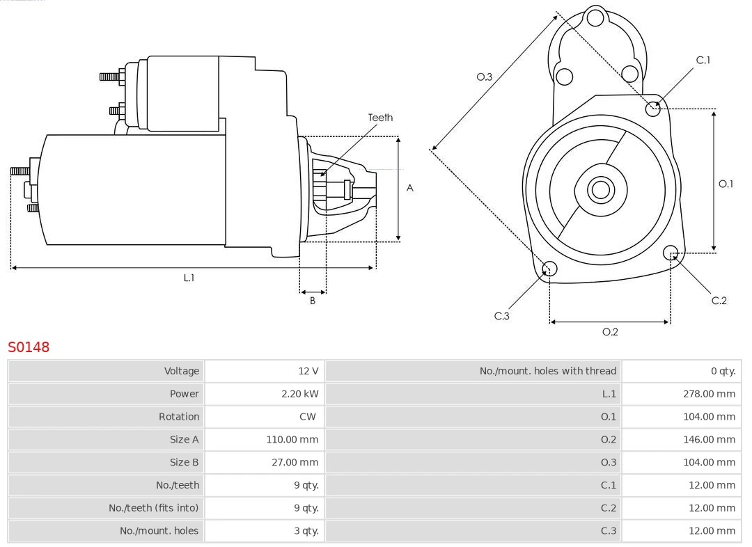 Motor de arranco S0148 As-pl