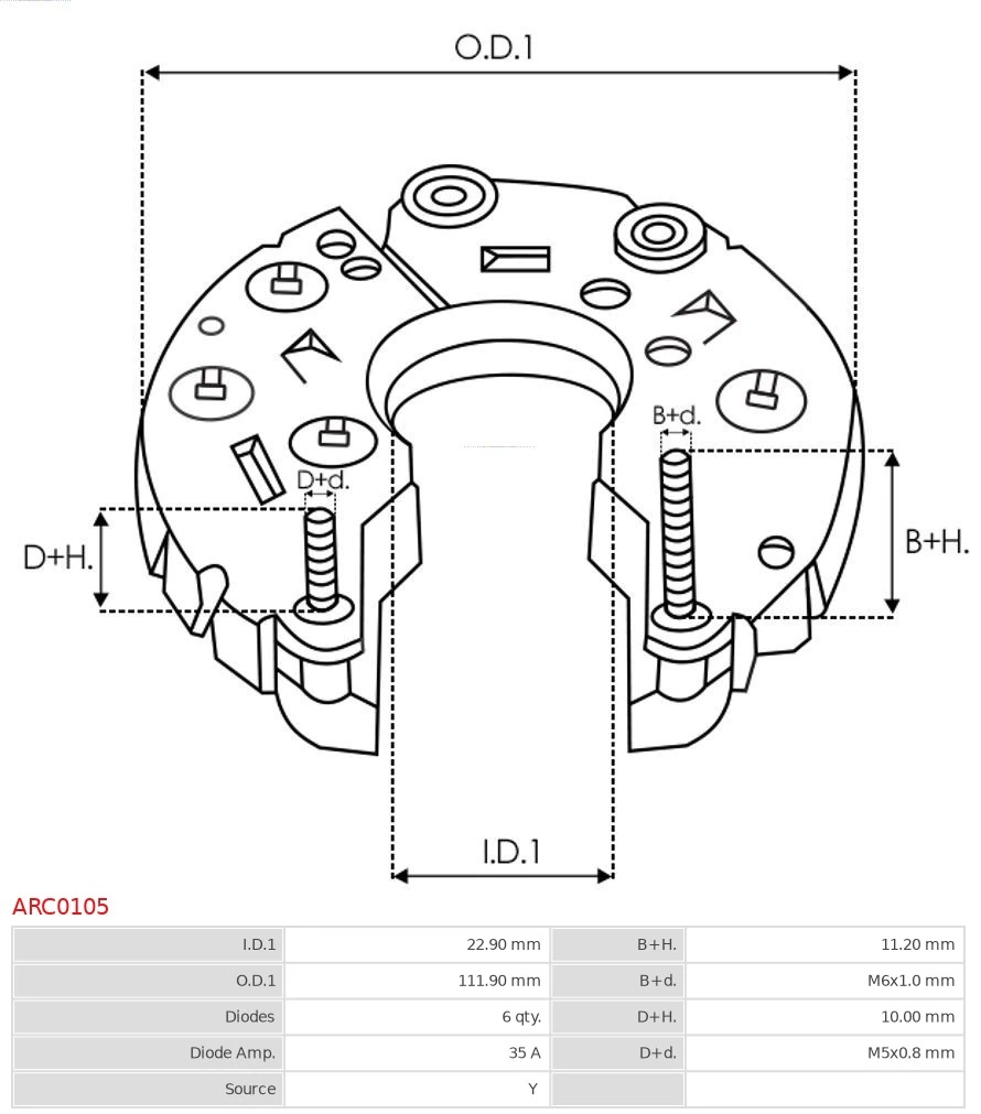 Eixo de diodos do gerador para Ford Fiesta Mk4 JAS, JBS