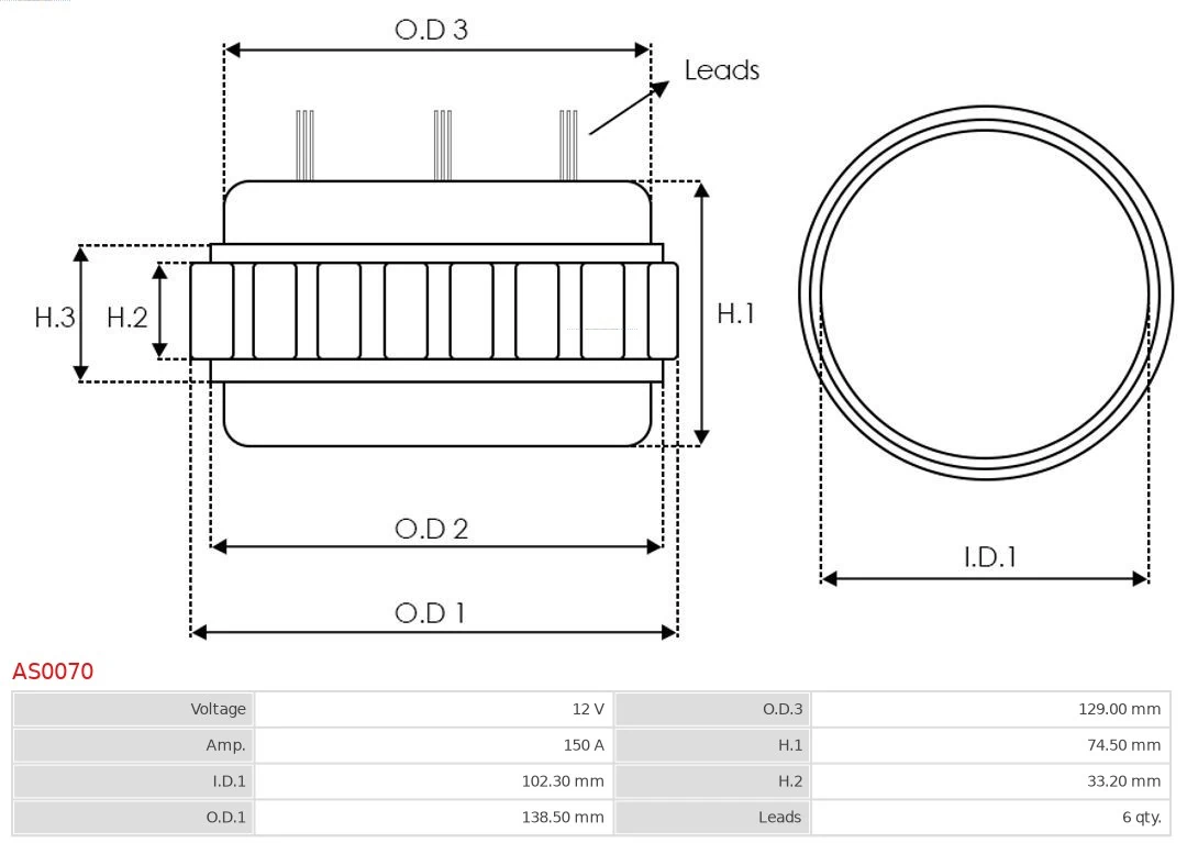 AS0070 As-pl Enrolamento do gerador, estator