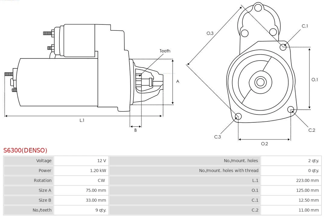 Motor de arranco S6300DENSO As-pl