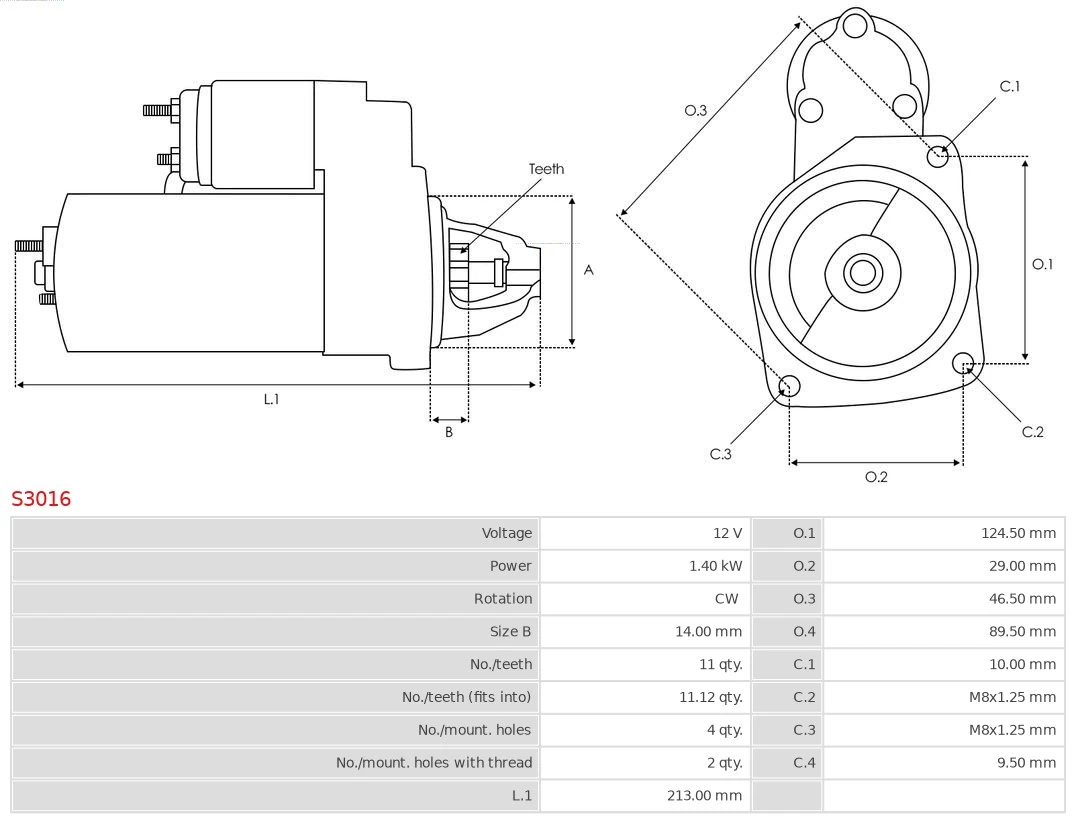 Motor de arranco S3016 As-pl