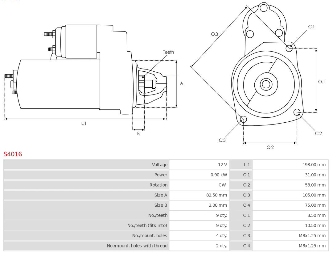 Motor de arranco S4016 As-pl