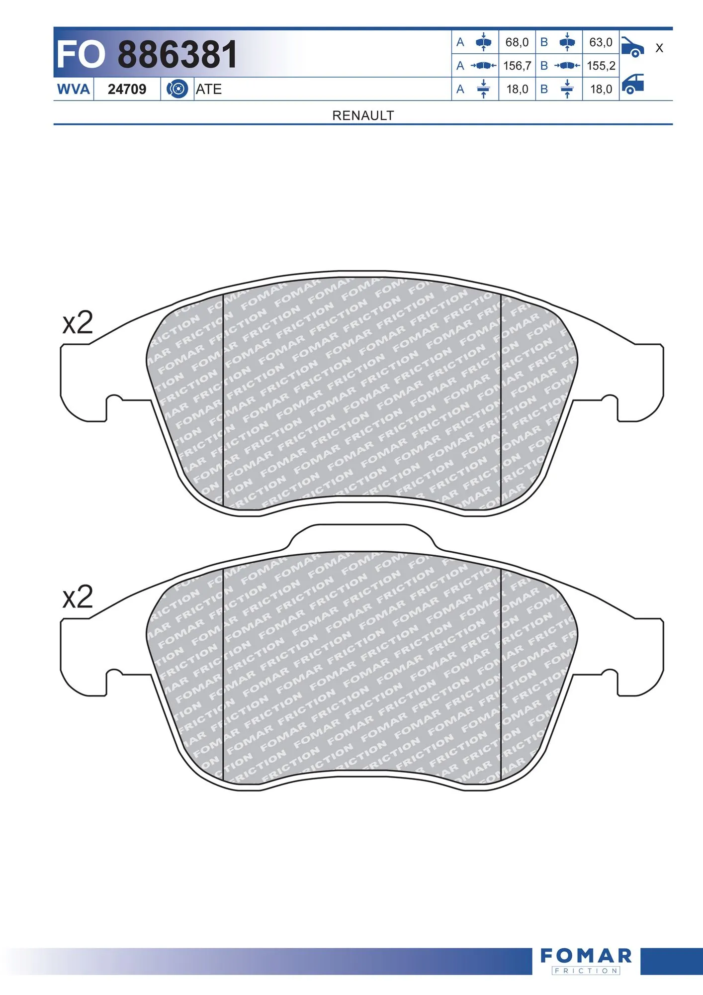 Sapatas do freio dianteiras de disco Renault (RVI) 410600011R preço, a partir de 22,38 USD