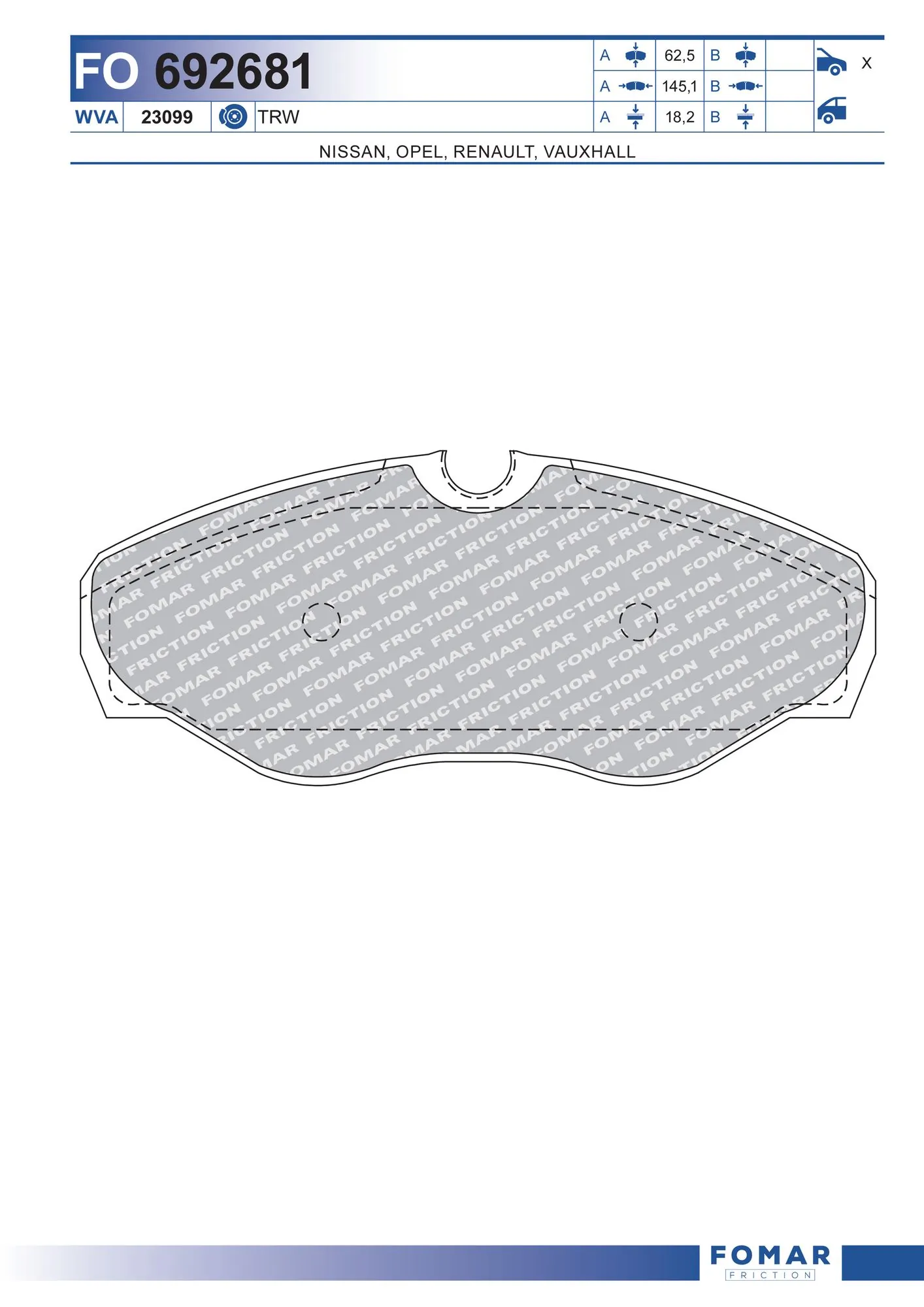 Sapatas do freio dianteiras de disco para Opel Vivaro A F7