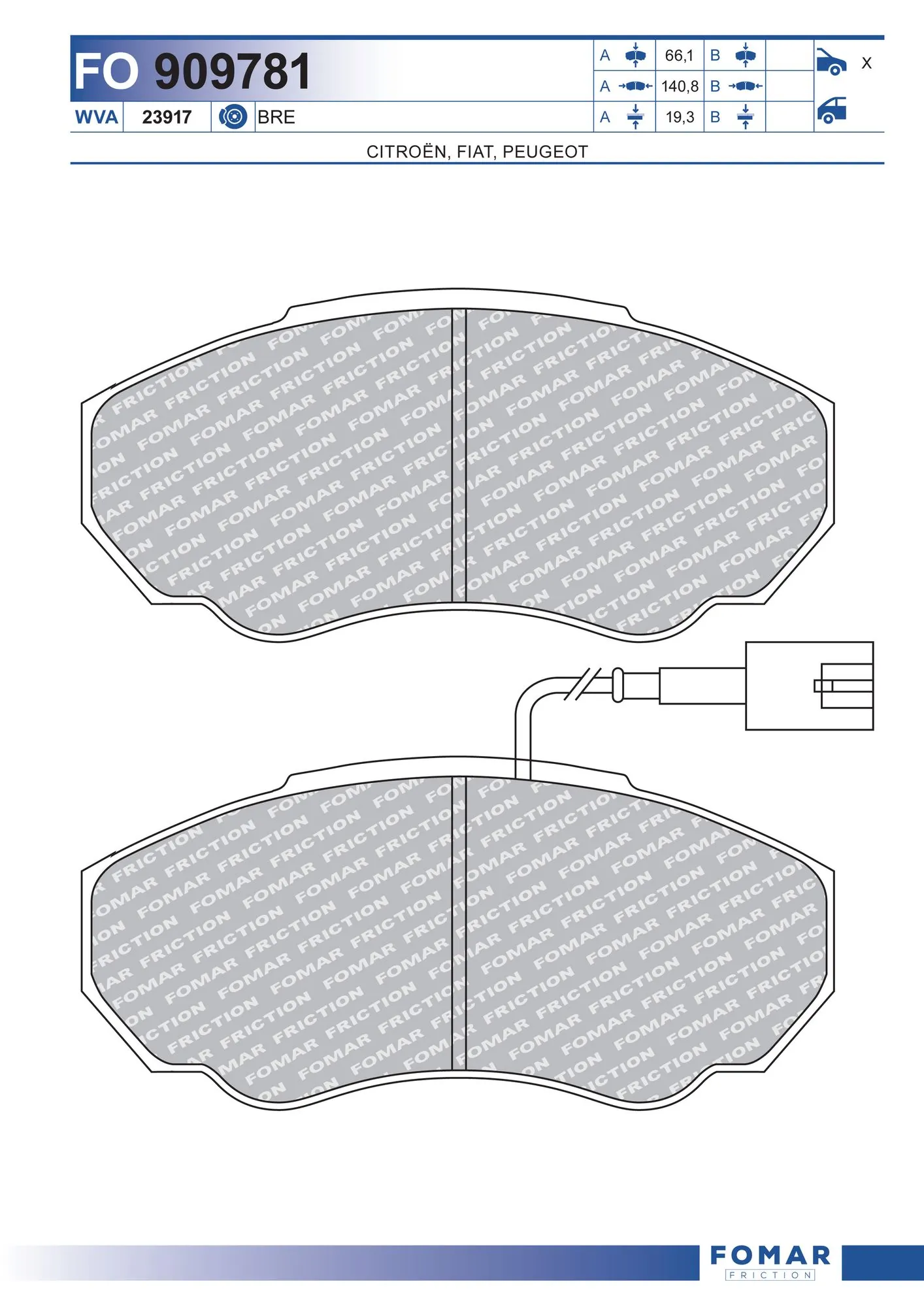  Sapatas do freio dianteiras de disco Fiat Ducato II сaixa (230L) (1994 - 2002) II