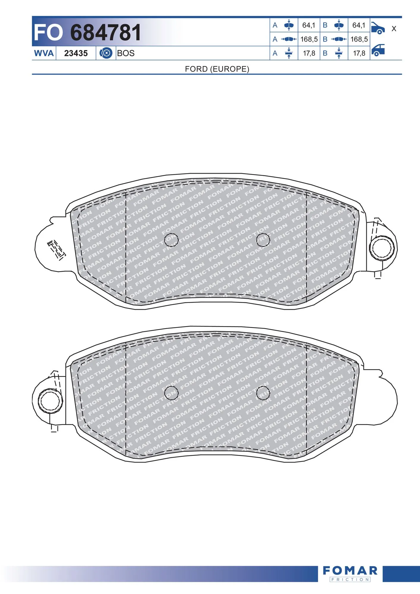  Sapatas do freio dianteiras de disco Ford Transit V сaixa (V184/5) (2000 - 2006) V
