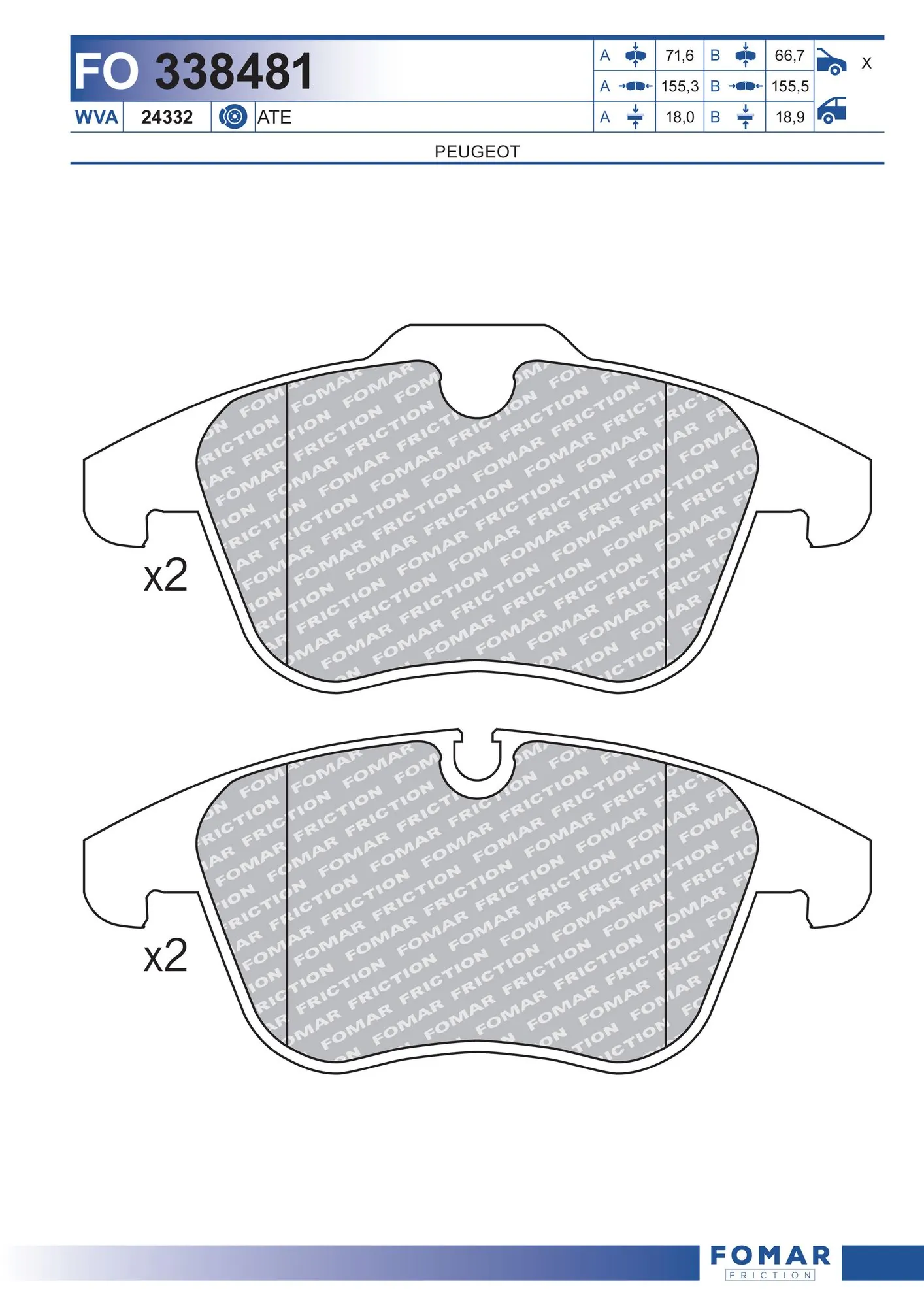  Sapatas do freio dianteiras de disco Peugeot 407 SW carrinha (6E) (2004 - 2011) SW
