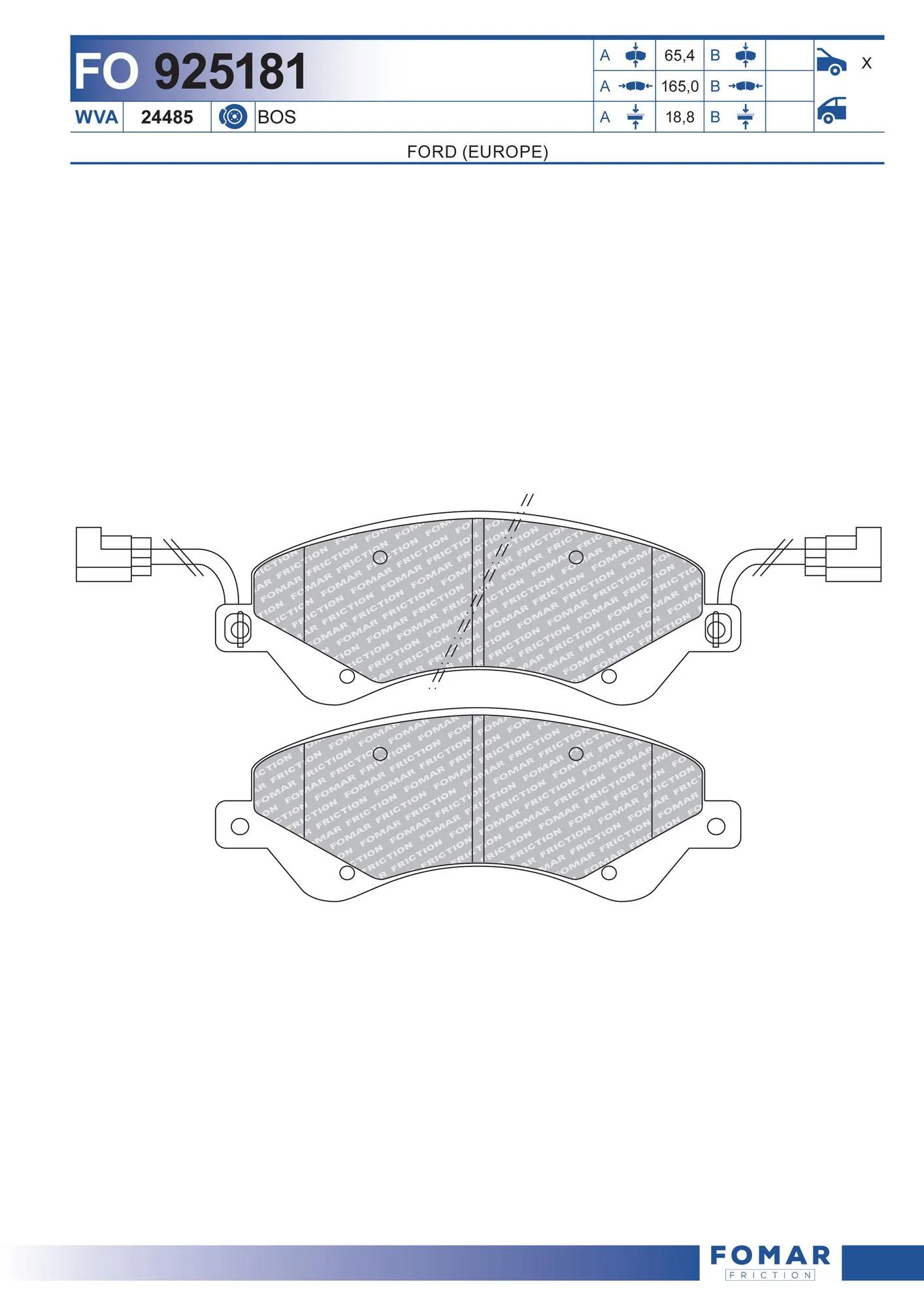  Sapatas do freio dianteiras de disco Ford Transit VI сaixa (V347/8) (2006 - 2014) VI