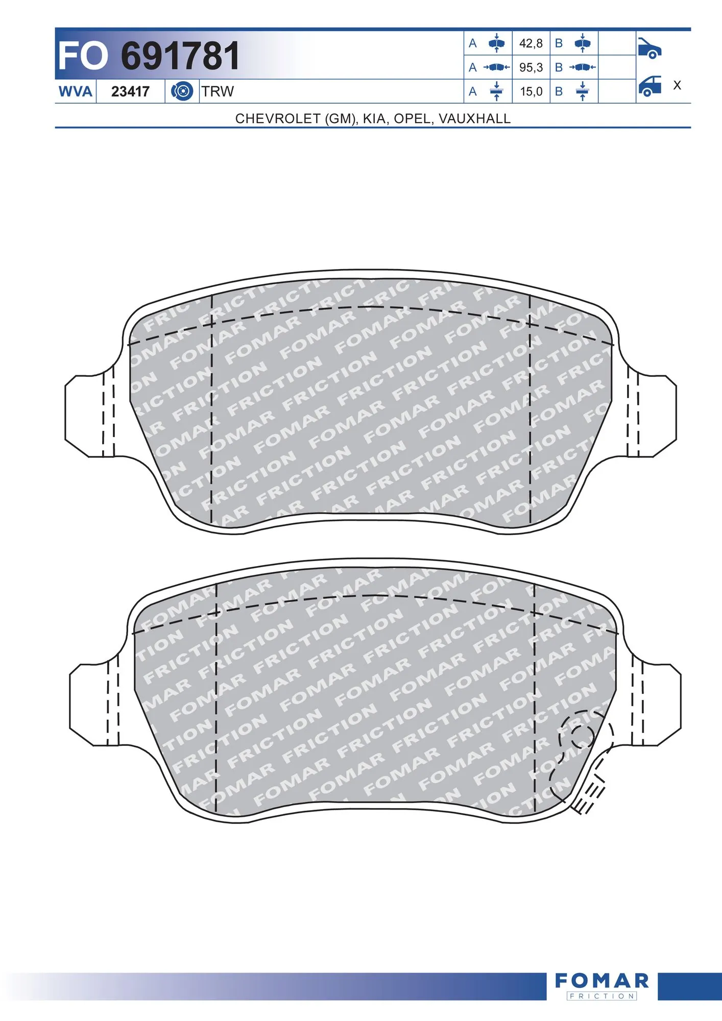  Sapatas do freio traseiras de disco Opel Combo A сaixa (1994 - 2001) A
