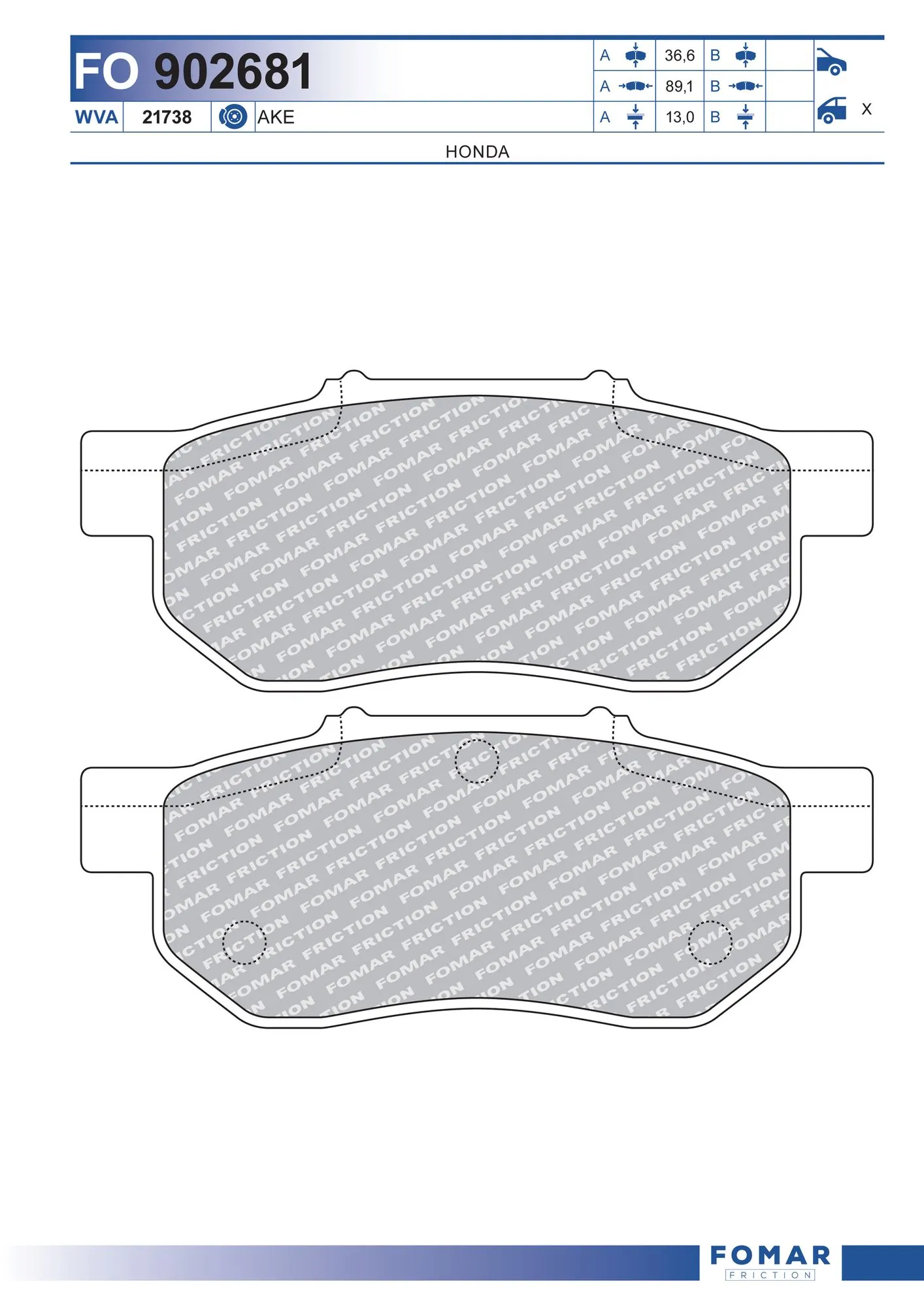 Sapatas do freio traseiras de disco para Honda Civic IV ED, EF