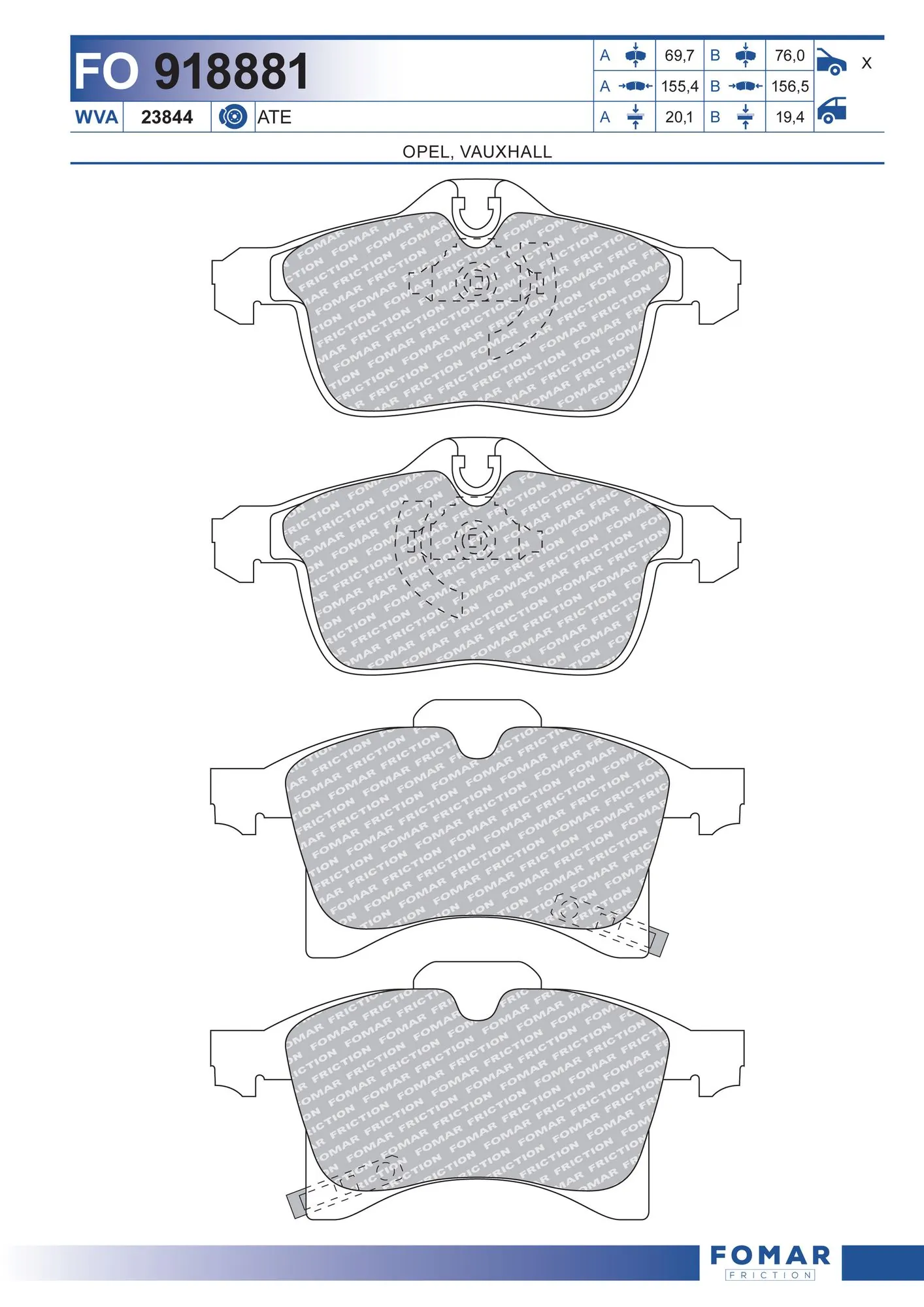 Sapatas do freio dianteiras de disco Opel Corsa E X15
