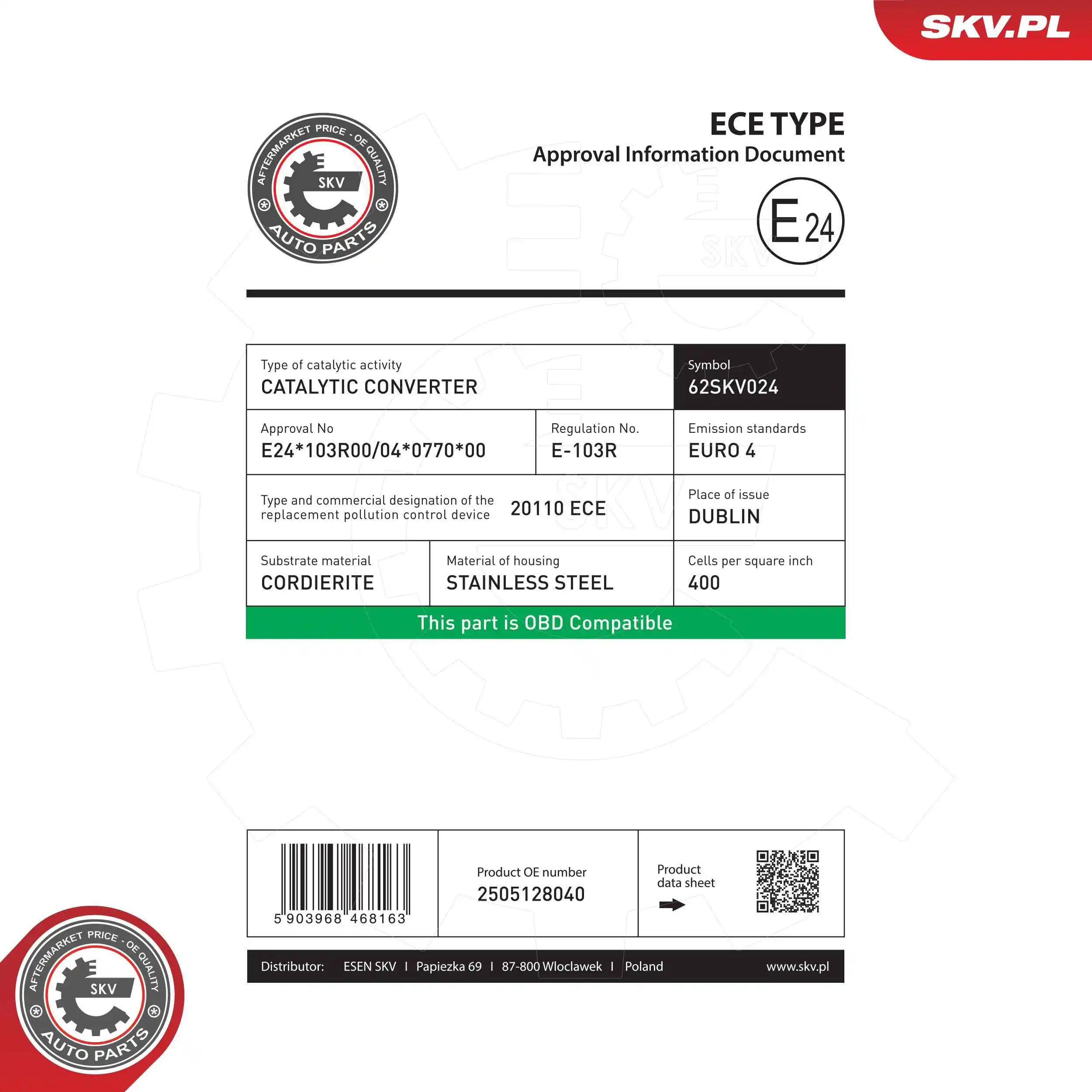 Convertidor - catalisador SKV 62SKV024