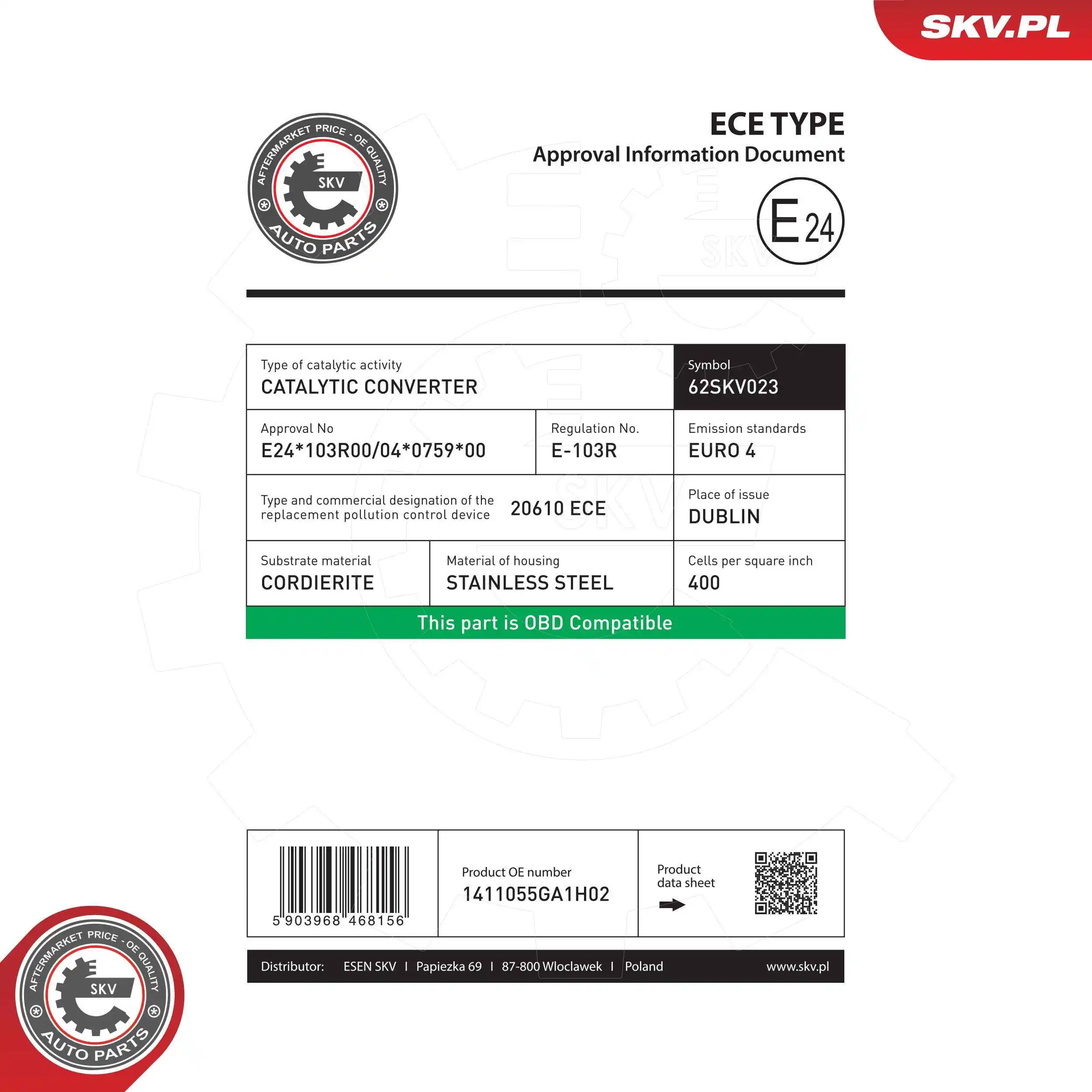 Convertidor - catalisador SKV 62SKV023