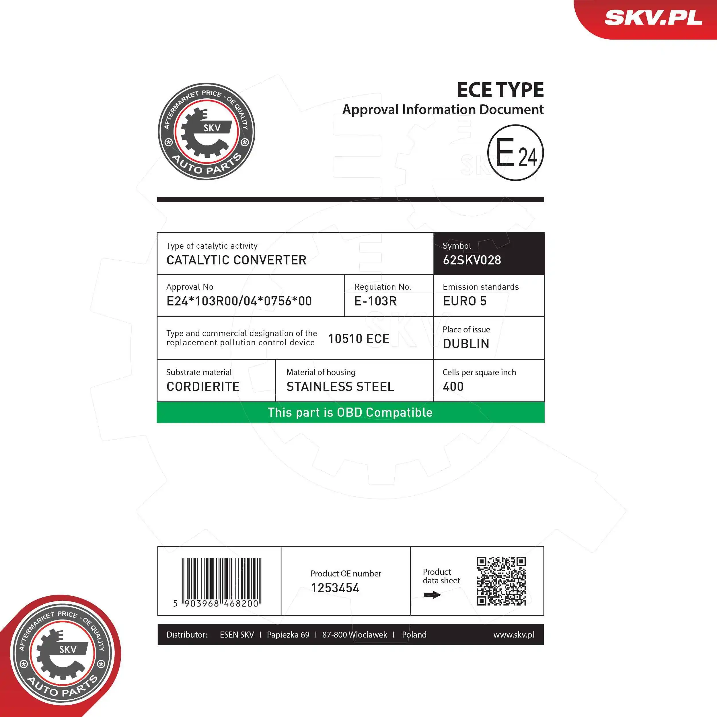 Convertidor - catalisador SKV 62SKV028