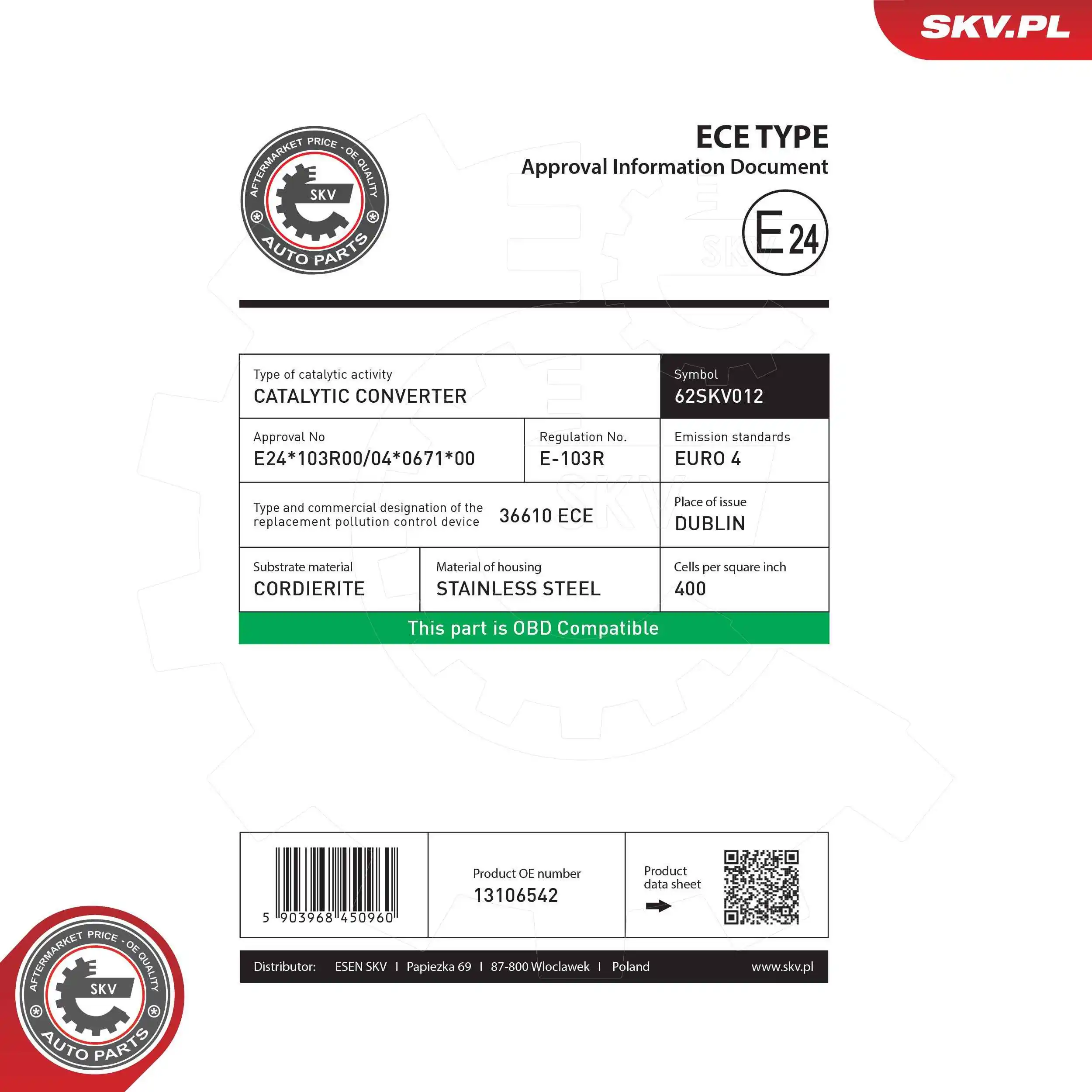 Convertidor - catalisador SKV 62SKV012