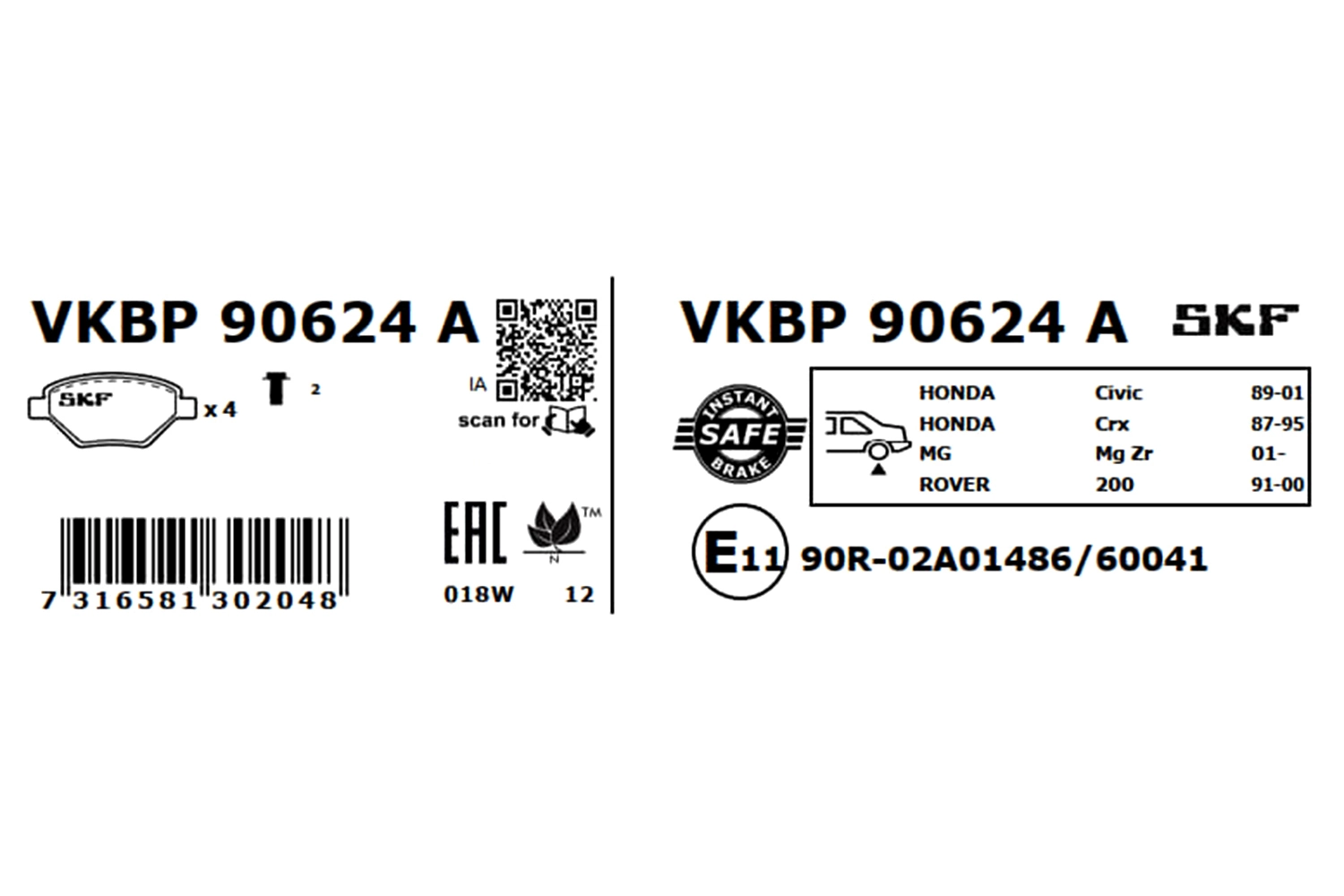 VKBP90624A SKF Sapatas do freio traseiras de disco