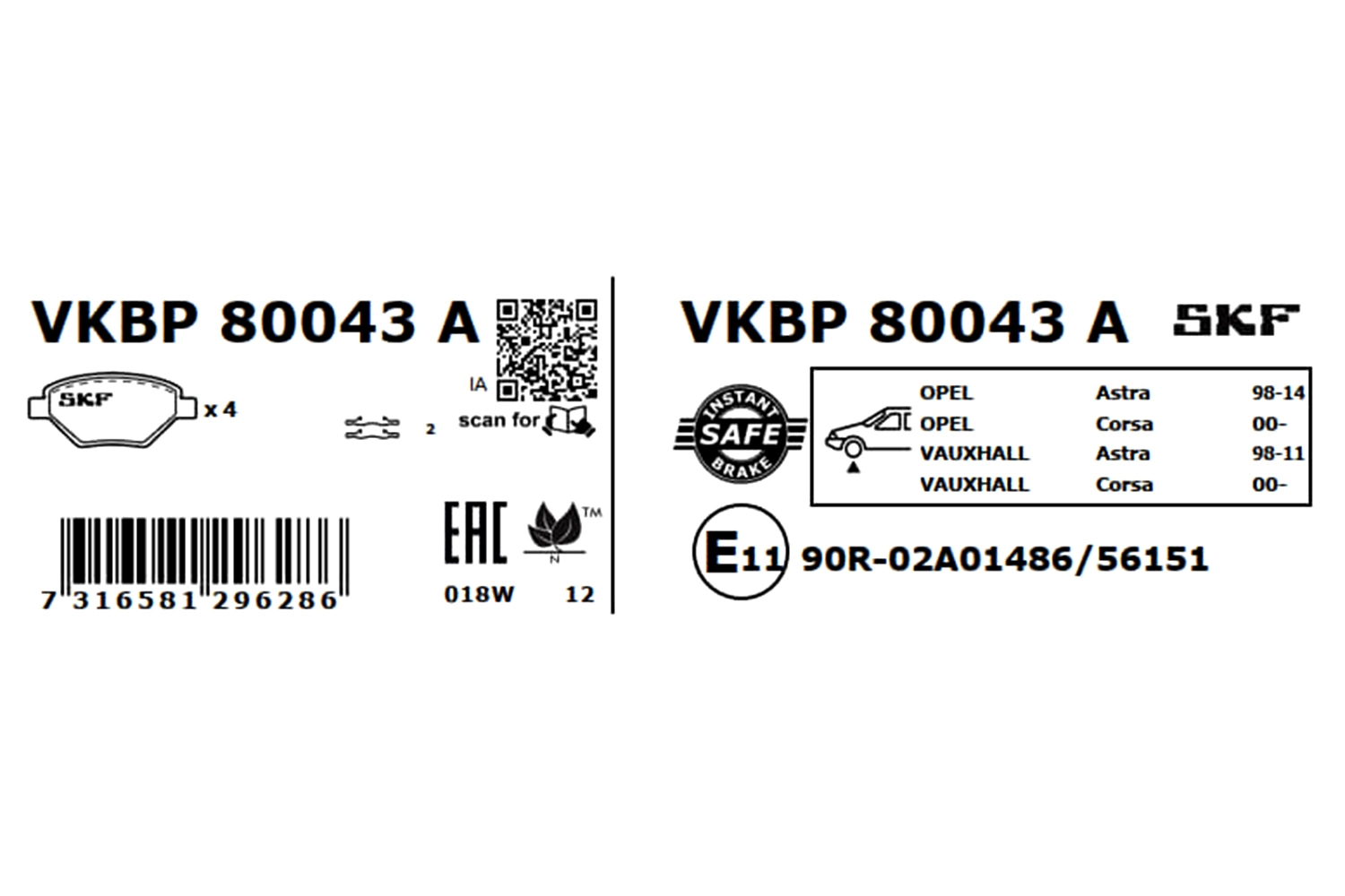 Compre VKBP80043A SKF Sapatas do freio dianteiras de disco