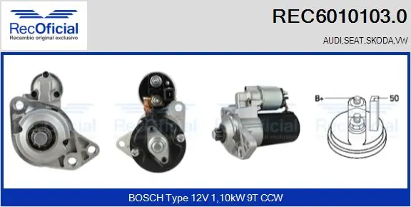 Motor de arranco para Volkswagen Jetta 19E, 1G2, 165, 167