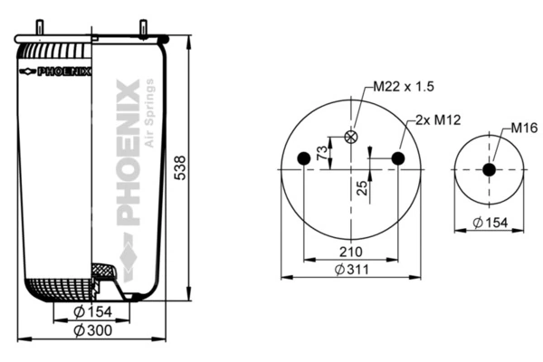 Coxim pneumático (suspensão de lâminas pneumática) do eixo 55881 Sampa Otomotiv‏