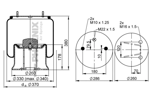 Coxim pneumático (suspensão de lâminas pneumática) do eixo traseiro Continental/Siemens 813MB