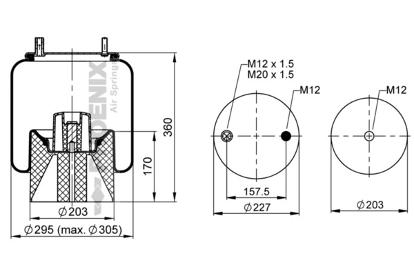 Coxim pneumático (suspensão de lâminas pneumática) do eixo KG415710NP Kraftiger