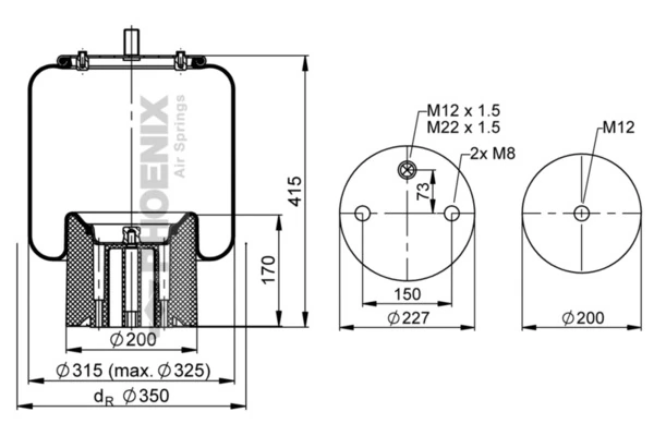 Coxim pneumático (suspensão de lâminas pneumática) do eixo Auger AU346318KP