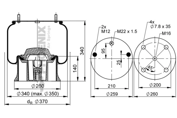 Coxim pneumático (suspensão de lâminas pneumática) do eixo SAF 2918V