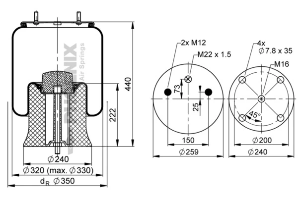 3229003900 SAF Coxim pneumático (suspensão de lâminas pneumática) do eixo