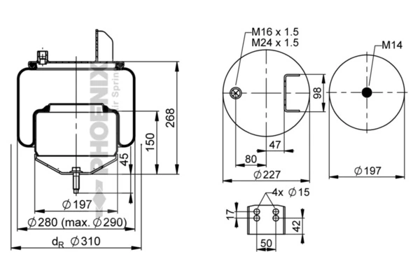 Coxim pneumático (suspensão de lâminas pneumática) do eixo Continental/Siemens 6606NP01