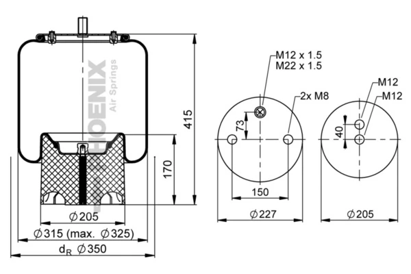 Coxim pneumático (suspensão de lâminas pneumática) do eixo Auger AU346318KP preço, a partir de 106,52 USD