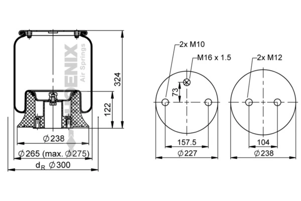 Coxim pneumático (suspensão de lâminas pneumática) do eixo Blacktech RML76251CP