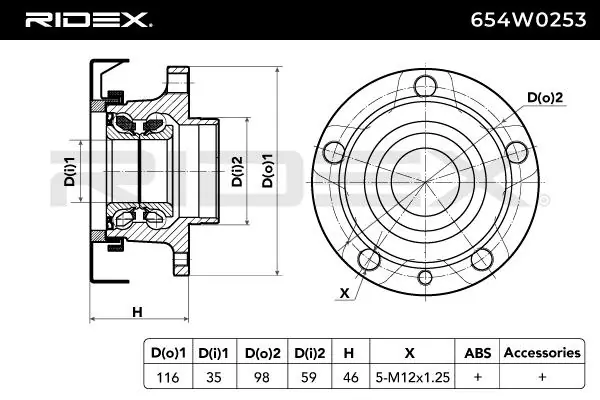 Compre 654W0253 Ridex Rolamento de cubo traseiro