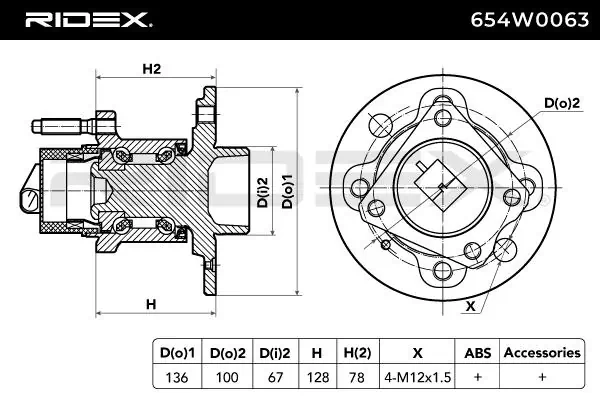 Compre 654W0063 Ridex Cubo traseiro