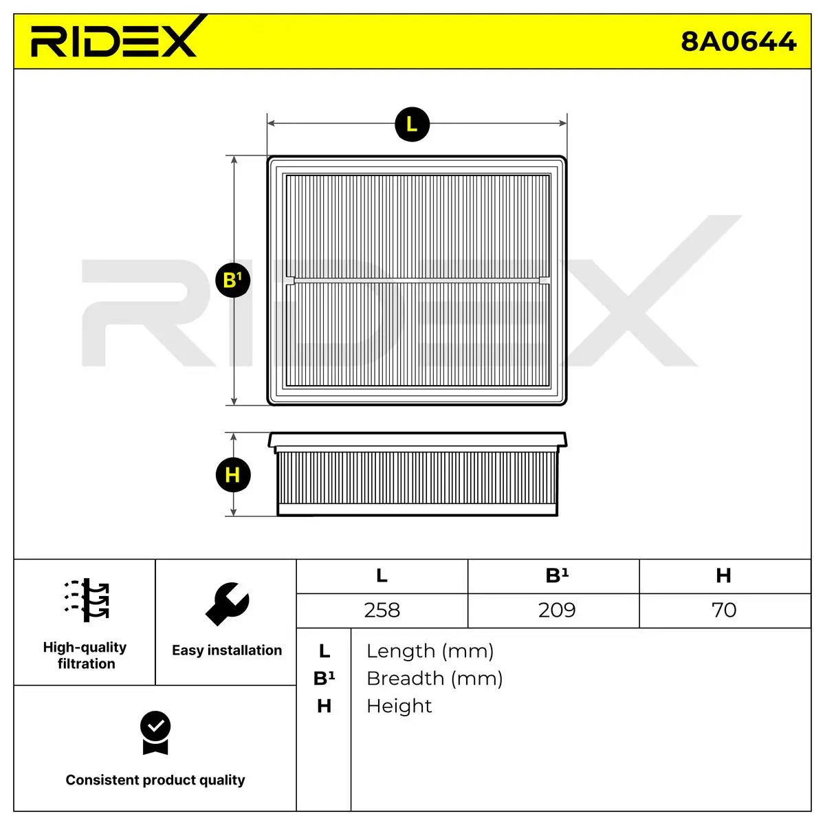 Compre 8A0644 Ridex Filtro de ar