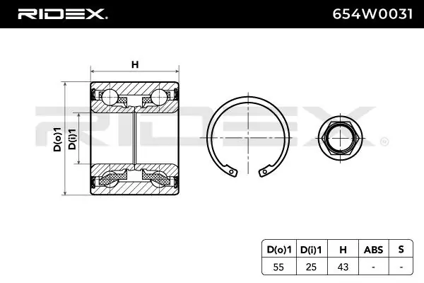Rolamento de cubo traseiro 654W0031 Ridex
