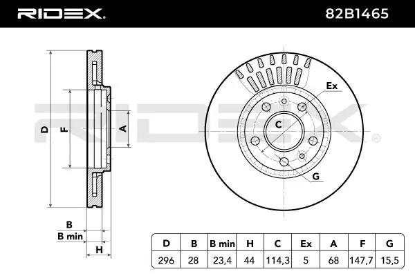 Disco do freio dianteiro 82B1465 Ridex