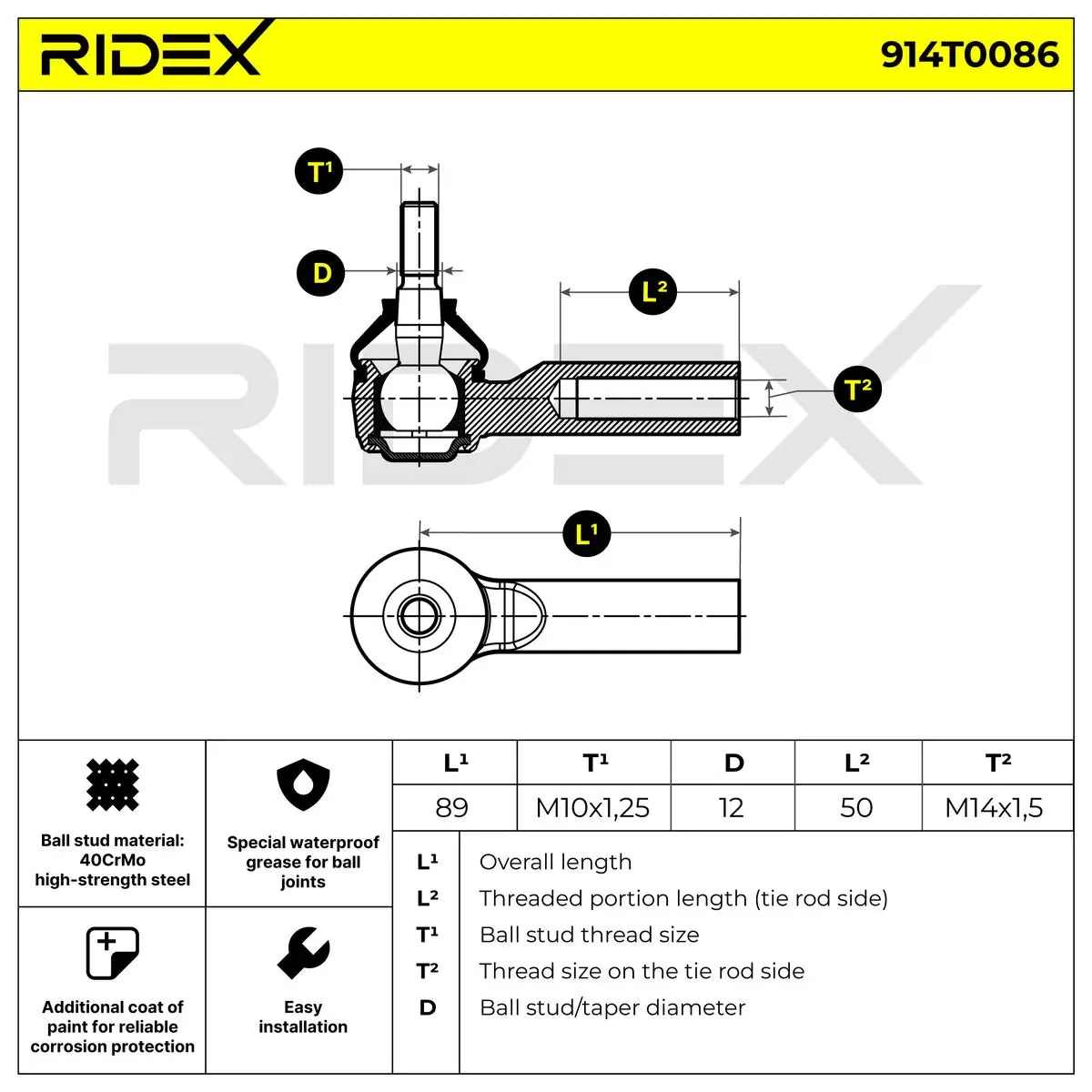 Ponta externa da barra de direção 914T0086 Ridex