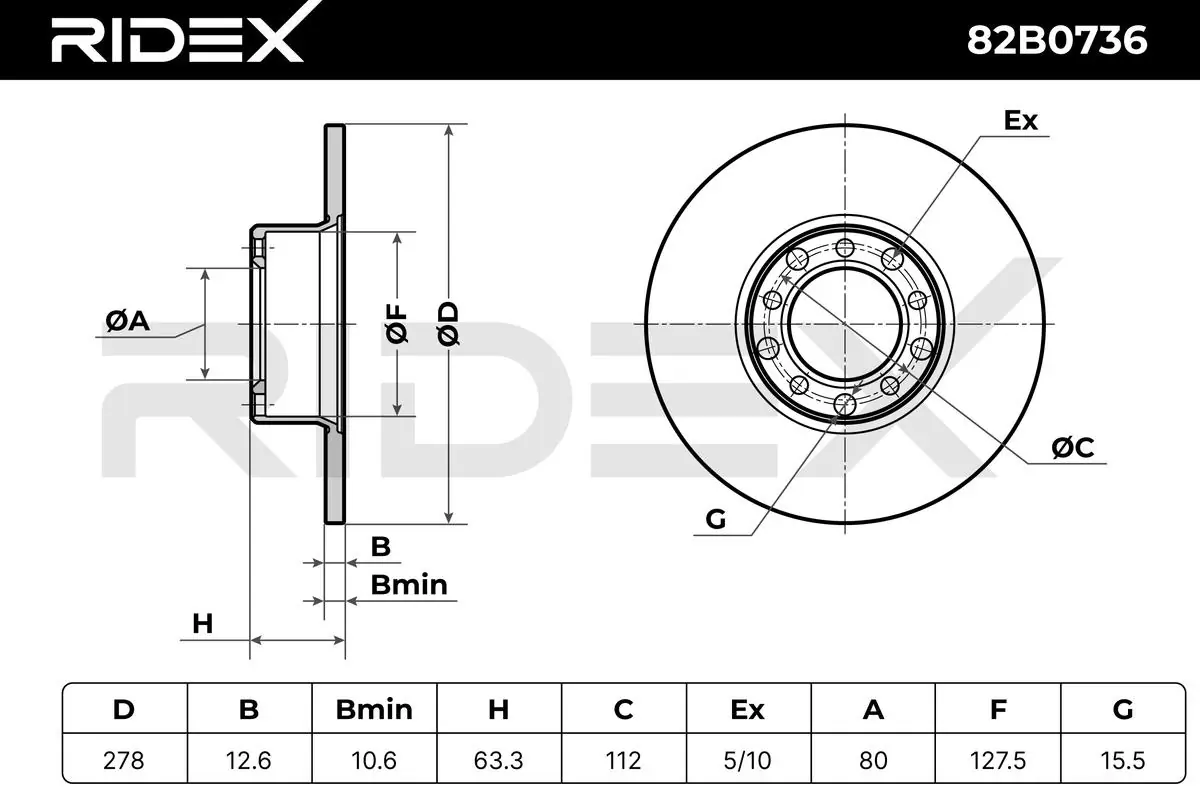82B0736 Ridex Disco do freio dianteiro