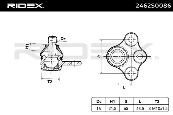 2462S0086 Ridex Suporte de esfera inferior