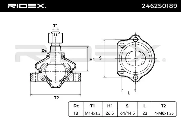 Suporte de esfera superior 2462S0189 Ridex