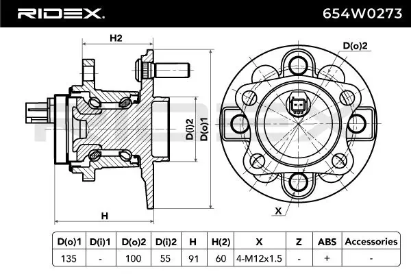 Compre 654W0273 Ridex Cubo traseiro