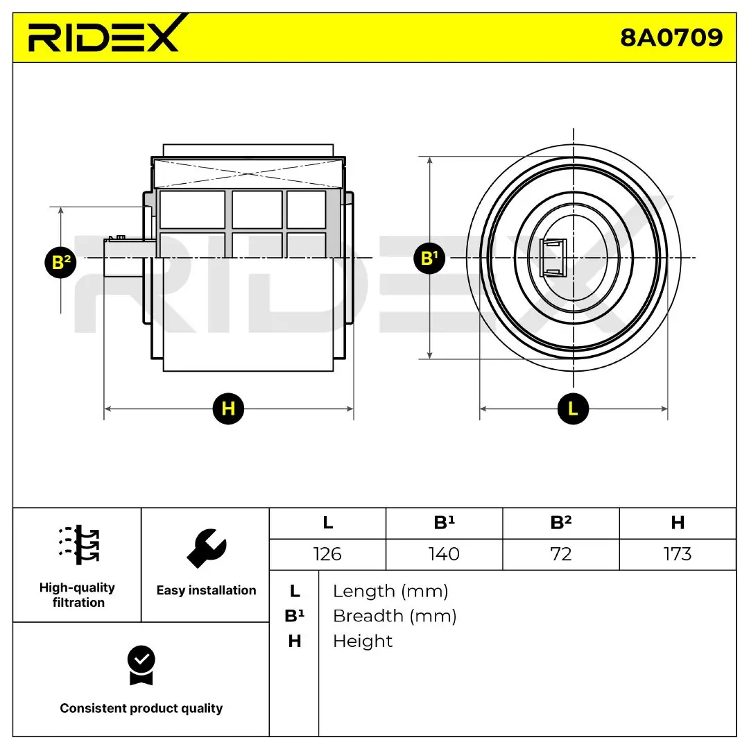 8A0709 Ridex Filtro de ar